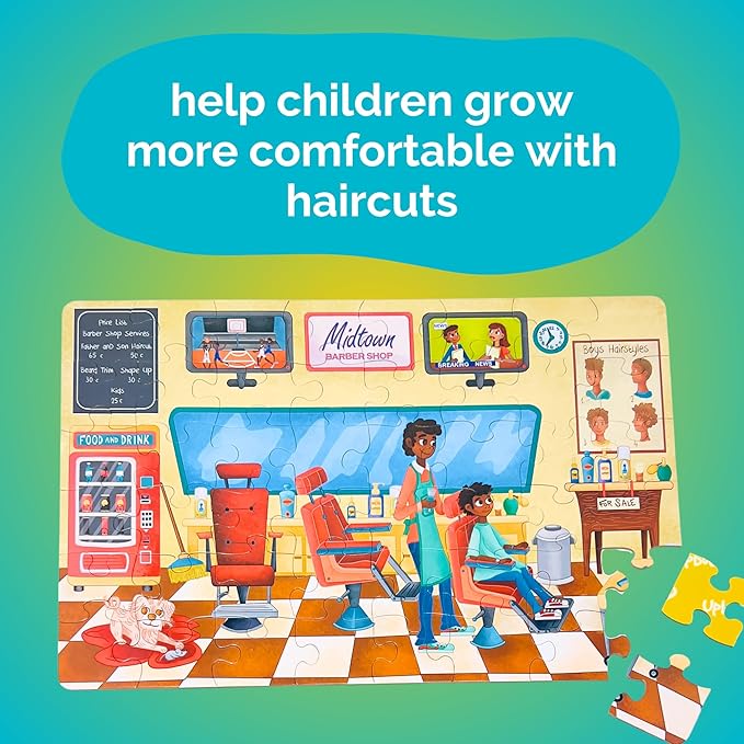 Upbounders® 48 Piece Jumbo Floor Puzzle for Kids | Barbershop Beginner Puzzle | Pretend Play & Learning Toy for Boys Girls Ages 4 5 6 | Black Brown Boy at The Barber (Multicultural)