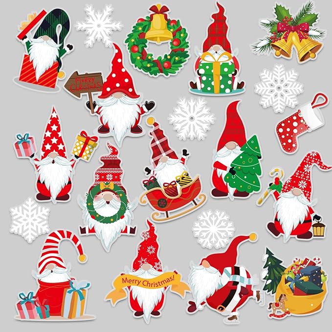20 Pieces Christmas Thick Gel Clings Christmas Gnome Window Gel Clings Decals Stickers for Toddlers Kids Adults Home Airplane Classroom Nursery Christmas Party Supplies Decoration Removable and