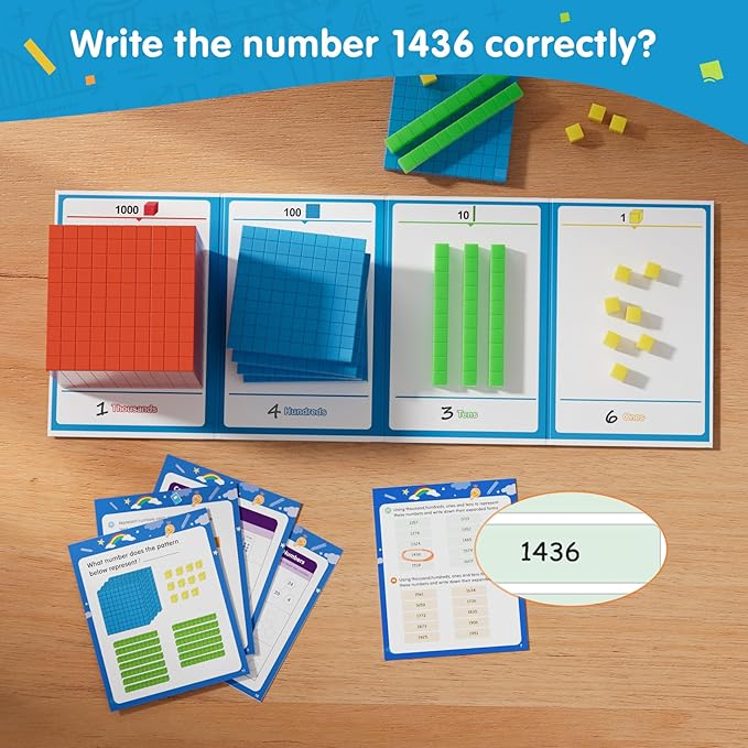 Base Ten Blocks with Place Value Chart - Math Manipulatives for Kids.Counting Blocks for Math to Help Educate Kindergarten Teachers.