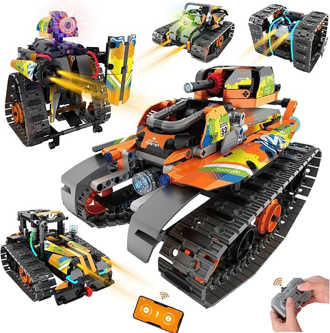 5 in 1 STEM Building Toys for Kids 6-14, Remote & APP Controlled Stunt Tank Robot Race Car Building Kit, 554 PCS Erecor Set with Cool Lights, for 8,9,10,11,12+ Year Old Boys