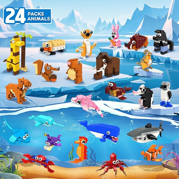 HOGOKIDS 24 Pack Large Building Set Party Favors for Kids – 1000 PCS Mini Blocks Toy to Build Realistic Animals, Goodie Bag Stuffers Classroom Prizes Easter Birthday Gifts for Boys Girls Ages 6-12