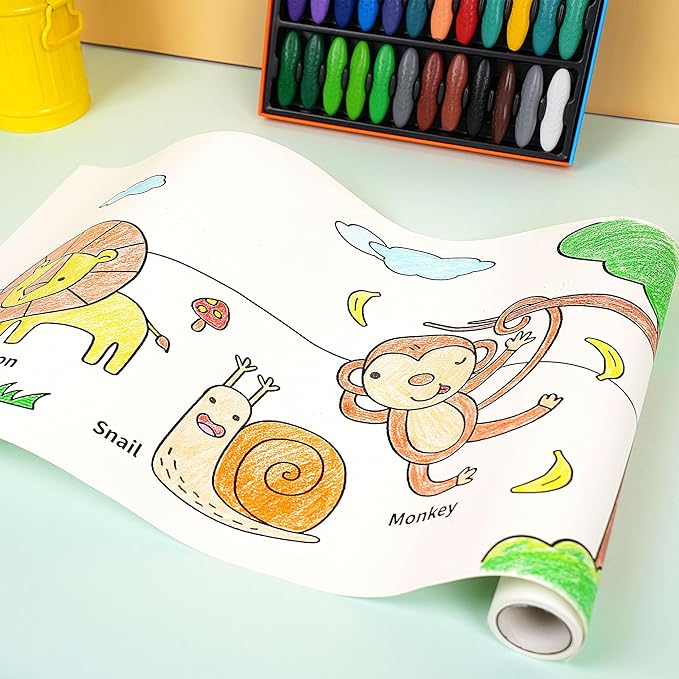 YPLUS Children Drawing Roll, Coloring Paper Roll for Kids, 120 x 11.8 Inch Sticky DIY Painting Drawing Paper Rolls for Toddler, Kids' Gift, Party Activities, Wall Coloring Paper Stickers - Animal
