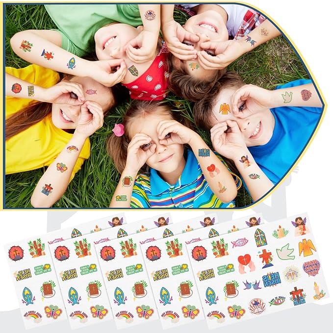 Landhoow 240 Pcs Christian Religious Tattoos Temporary for Kids Glitter Face Tattoos Cool Body Sticker Costume Accessory for Adults Boys Girls Party Favor