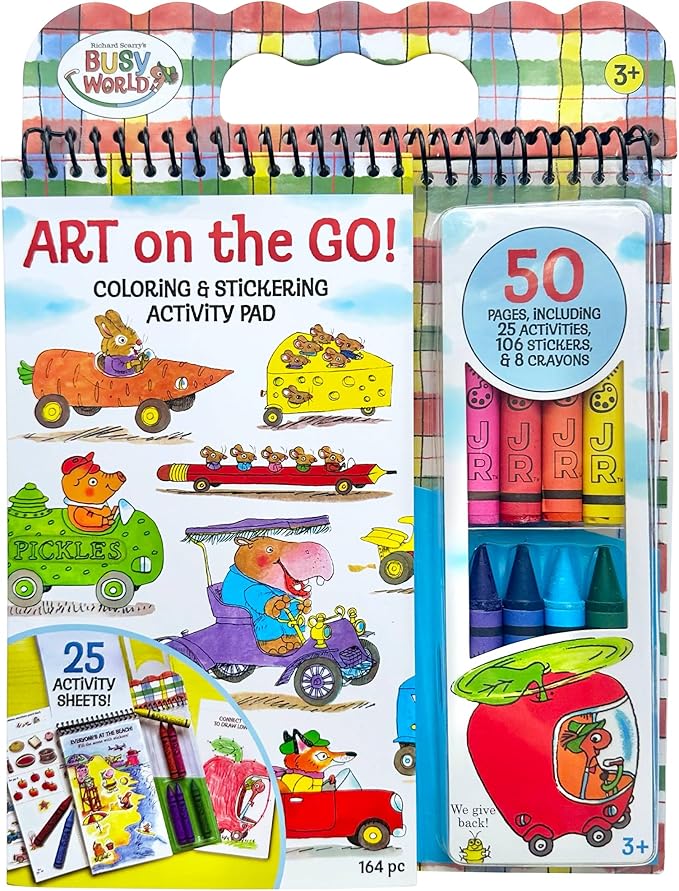 Bright Stripes Richard Scarry Busy World Art on The Go Travel Kit for Kids| Preschool Coloring & Activity Set Ages 3+| 50 Pages,Stickers & Crayons|Creative On-The-Go Fun for Toddlers & Young Children