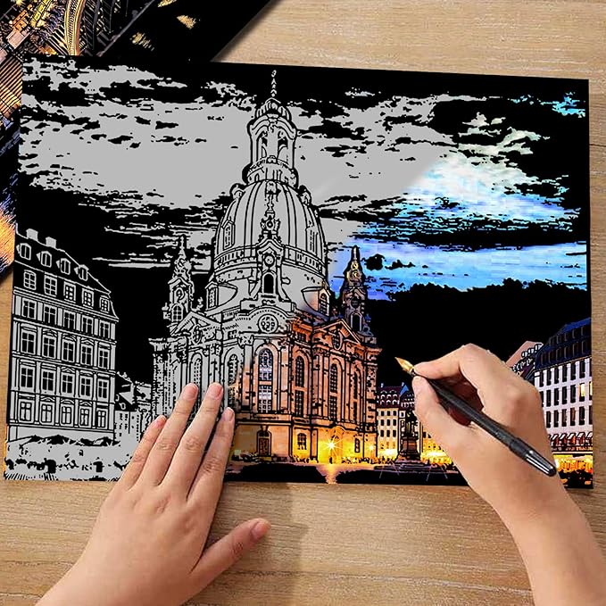 Scratch Art for Adults (4 Sheets A4),Family Creative DIY Painting Papers for Travel Lovers,Craft Lovers|Creative Scratch Art Adult (Aachen Germany) by Iskueal
