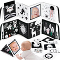 URMYWO Tummy Time Mirror Toys, High Contrast Black and White Baby Toys for Newborn, Baby Boy Girl Gifts, Visual Stimulation Learning Activity Cards, Soft Baby Book, Montessori Infant Toys 0-12 Months