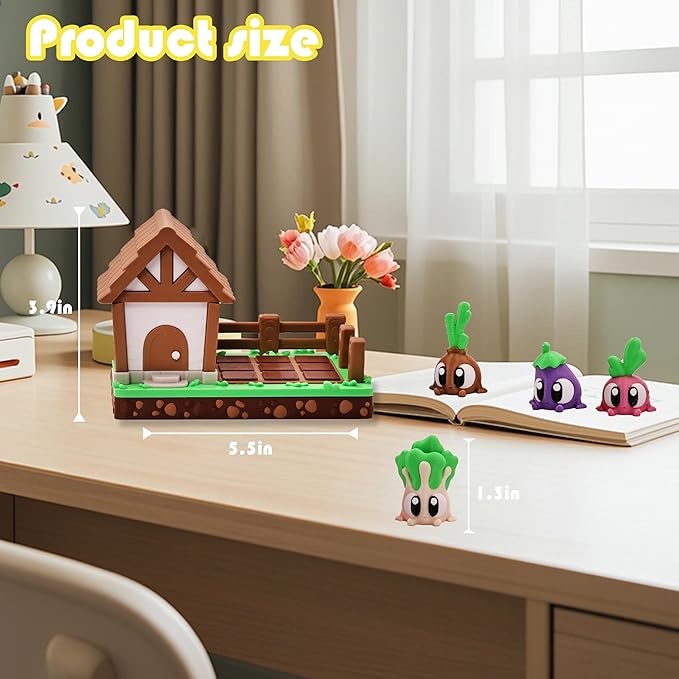 Vegetable Farm Playset with House, Cute Garden Scene with Colorful Veggie Figurines, Desktop Decor, Collectible Toy, Gift for Kids & Adults for Christmas Halloween
