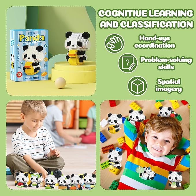 Panda Animals Building Block Sets,Micro Mini Animals Party Favors for Kids, Birthday Gift for Boy Girl(12 Pack)