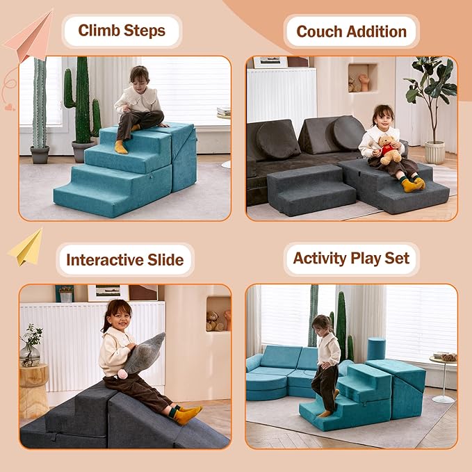 jela Toddler Climbing Toys Indoor Playset, Safe Soft Foam Climbing Blocks with Slide Stairs, Climbing Toys for Toddlers 1-3 Climb and Crawl, Soft Couch Slide