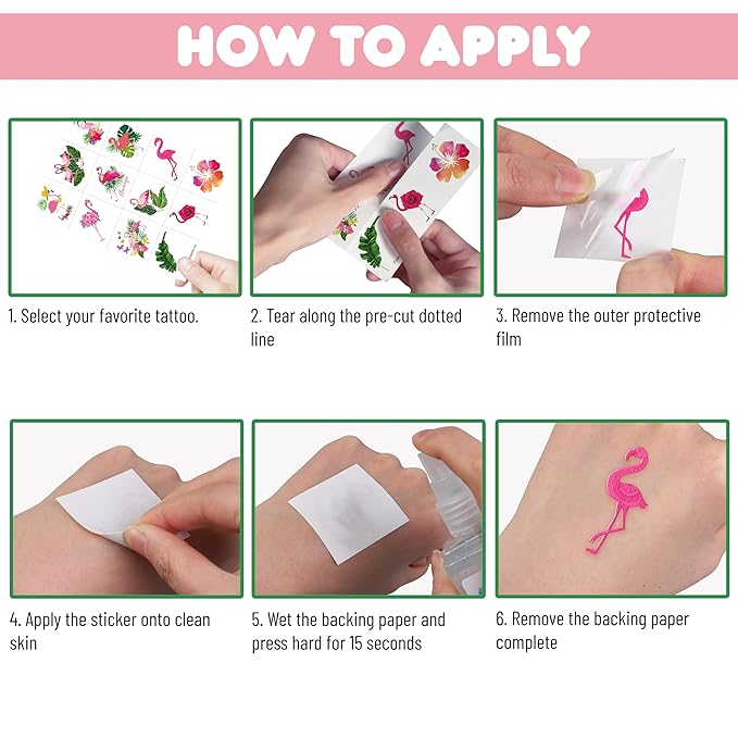 96 PCS Funny Flamingo Pre-Cut Temporary Sticker Summer Tropical Flower Hawaiian Luau Birthday Supplies Gifts Girls Boys Baby Showers Prizes Cute School Reward Themed (Normal)