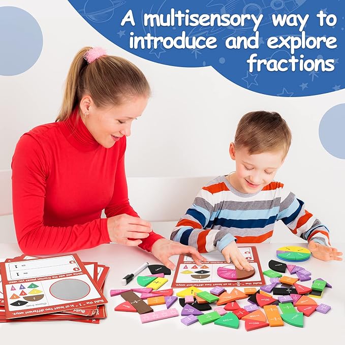 Torlam Magnetic Fraction Tiles & Fraction Circles Activity Set - Math Manipulatives for Elementary School - Fraction Magnets & Resources - Fraction Strips & Bars