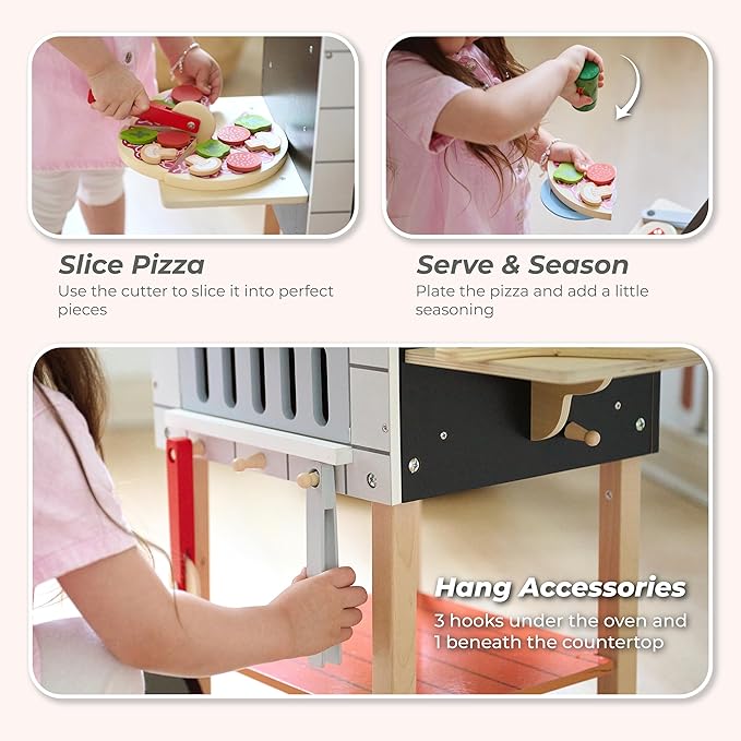 Teamson Kids My Little Helper Pizza Oven & 24 pc. Accessory Set with Cooking Utensils and Pizza Toppings