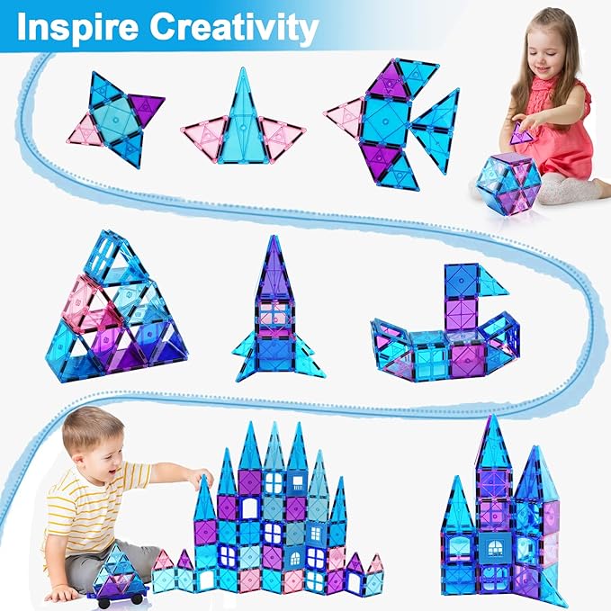 Magnetic Tiles Kids Toys for 3 4 5 6 7 8+ Year Old Boys Girls Toys Castle Princess Magnetic Building Blocks Educational Toddler Gifts Toy Age 2-4 5 6-8 Year Old Girl Boy Birthday
