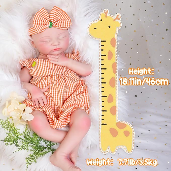 Reborn Baby Dolls Silicone Full Body 18.1in Weighted Real Life Closed-Eyes Girl Dolls Lifelike Newborn Baby Soft Body Flexible Limbs Not Vinyl