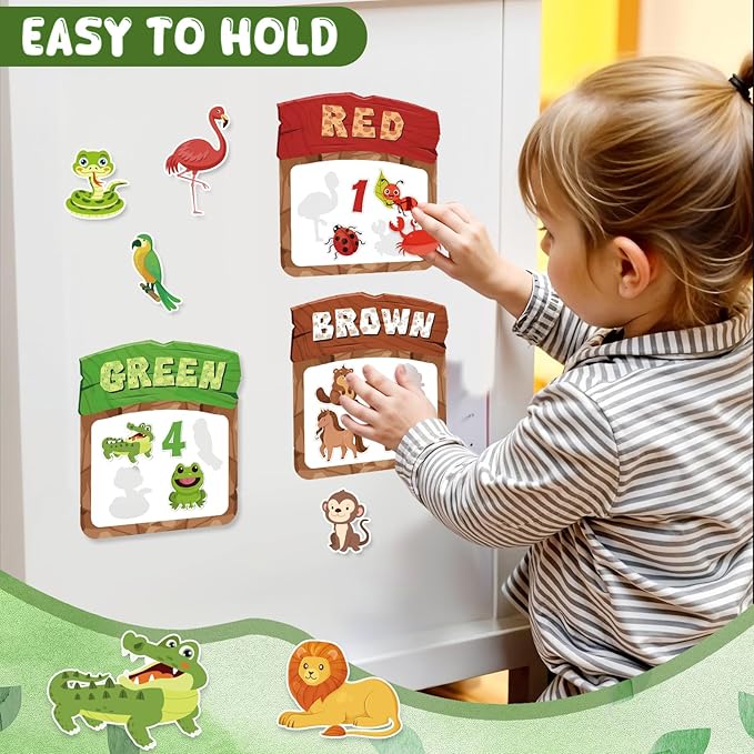 10Pcs Magnetic Color Sorting Set 60 Fridge Magnets for Kids, Cute Animal Refrigerator Magnets for Kids Early Education Color Sorting Shape Matching