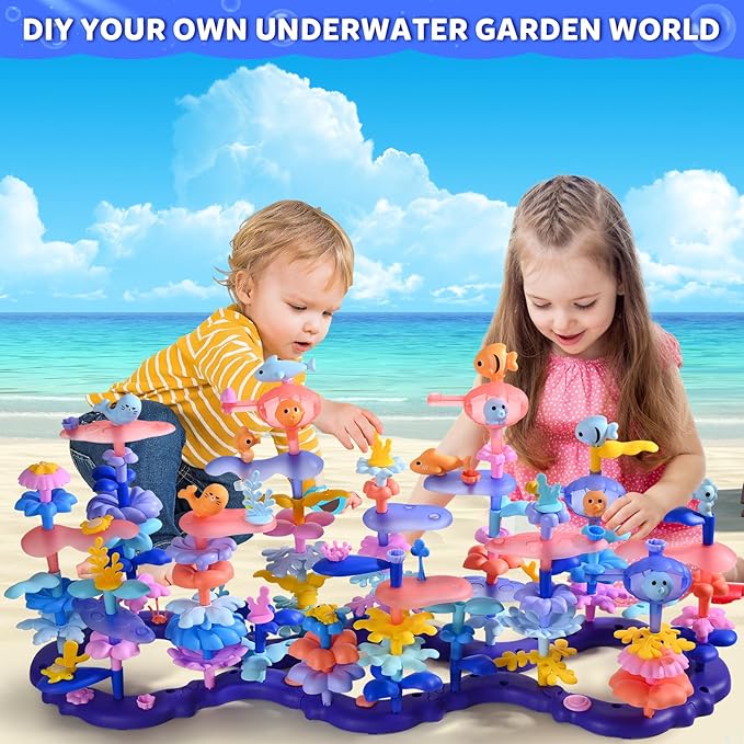Doloowee 156Pcs Flower Garden Building Toys for Girls 3 4 5 6 7 8Year Old, Upgrade DIY Marine Coral Stacking Toys, STEM Preschool Educational Toddler Toys