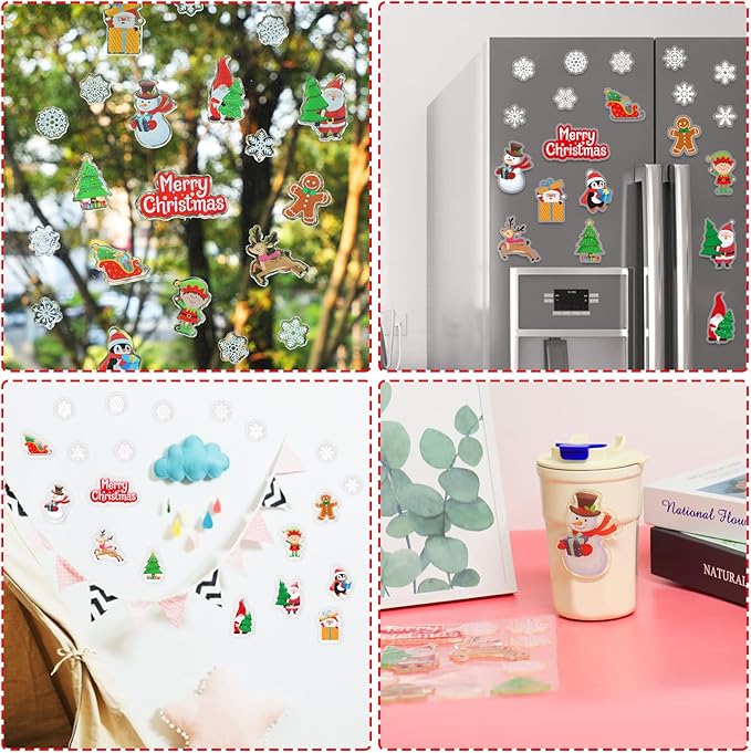 Tevxj 20 Pieces Christmas Thick Gel Clings Window Gel Clings Decals Stickers for Toddlers Kids Adults Home Airplane Classroom Nursery Christmas Party Supplies Decoration Removable and Reusable