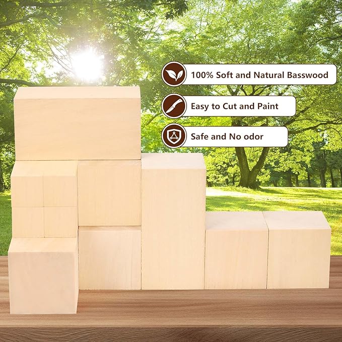 Basswood Carving Blocks-22PCS Whittling Wood Blocks Wood Carving Kit with 3 Different Sizes,Soft Basswood for Whittling, Easy to Use for Kids and Adults