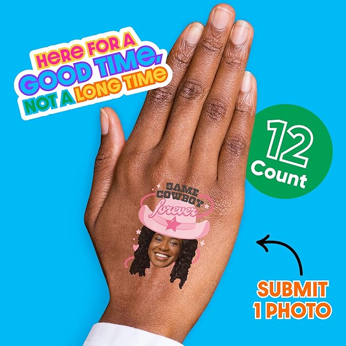 Big Dot of Happiness Custom Photo Last Rodeo - Pink Cowgirl Bachelorette Party Favors - Fun Face Temporary Tattoos - Set of 12