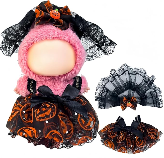 17cm Halloween Clothes Set, Halloween Dress Pumpkin Bow Hairpin for Dolls Accessorie, Halloween Clothes for Pumpkin Outfit, Spooky Costume Dolls Collectors, Gift for Doll Lovers(No Doll)