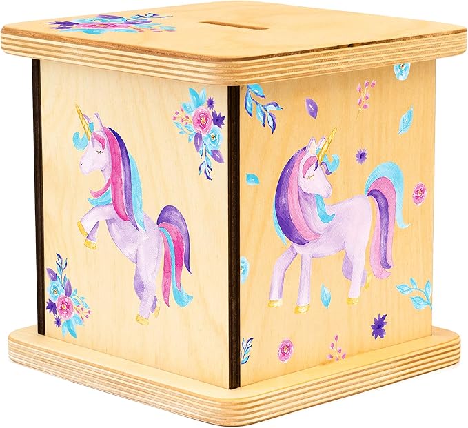 Wooden Piggy Bank for Kids and Adults, Personalized Gift Handmade in USA by BloomOwl, Custom Piggy Bank, Personalized Banks for Kids, Gifts for Baby Boys and Girls (Unicorn)