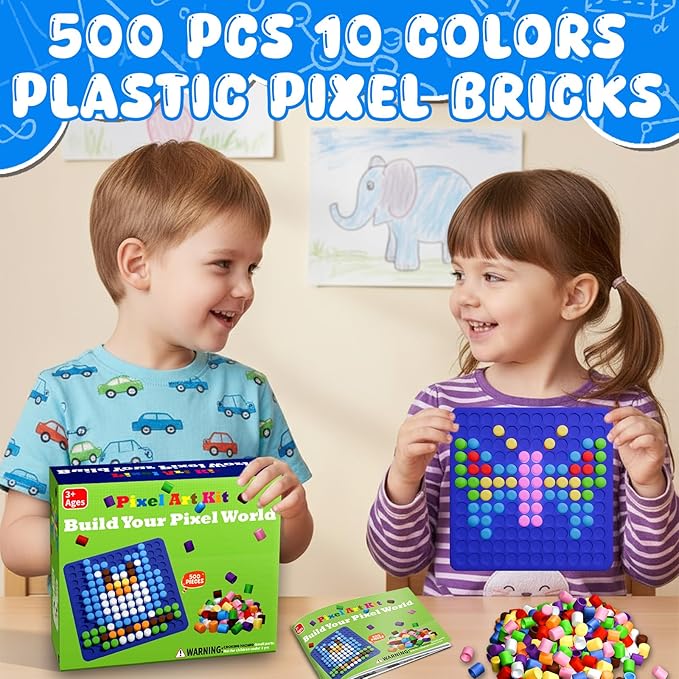 Bbiamsleep Pixel Art Kit, 500 Pcs 10 Colors Plastic Pixel Bricks Fine Motor Skills for Brain Teaser Manipulatives Sensory Bin Sorting Counting Training