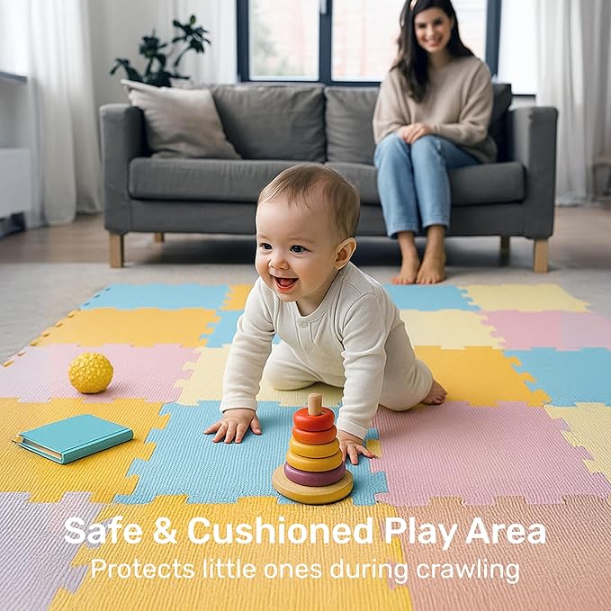 Enovoe Interlocking Foam Tiles – Baby Play Puzzle Pads for Toddlers – Soft 12"x12" Play Surface – Puzzle Piece Design – Safe and Cushioned Mat Set for Kids’ Activities and Floor Protection