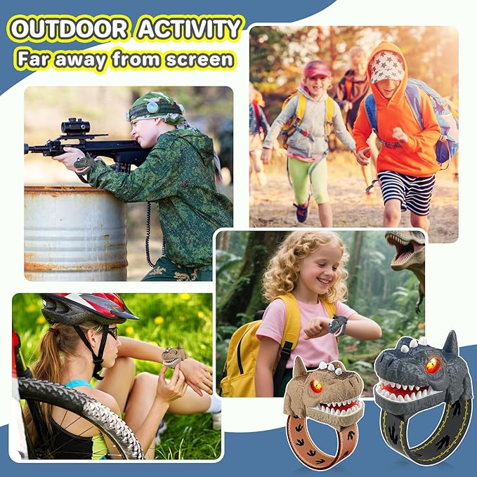 Dinosaur Walkie Talkies for Kids Rechargeable, Wrist Walkie Talkie with Flashlight, Outdoor Adventure Camping Toys, T-Rex Dino Toy Birthday Gifts for Boys Girls Age 4 5 6 7 8 9 10 Years Old