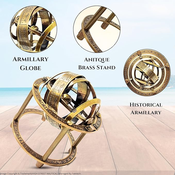 Antique Style Nautical Brass Armillary Sphere World Globe Astrolabe Mounted - Perfect Decor Accent for Office