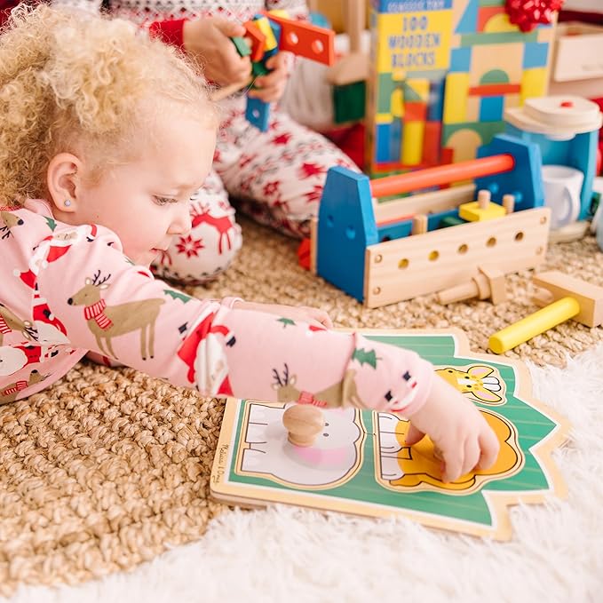 Melissa & Doug Jungle Friends Safari Animals Jumbo Knob Puzzle, Wooden Peg Puzzle for Toddlers, Educational Toy for Shape Recognition and Fine Motor Skills, Ages 1+