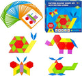 155 PCS Wooden Pattern Blocks Set, 24 Double-Sided Design Cards(48 Patterns) Geometric Shape Puzzle Fun Tangram Montessori Learning Toys for Kids Ages 4-8 (A Storage Bag & A Gift Box)