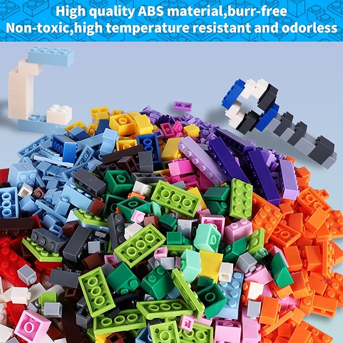 Building Blocks 1000 Pieces, Bulk Classic Building Bricks with 3 Pack baseplates, Basic Small Bricks Compatible with Lego & All Brand for Kids