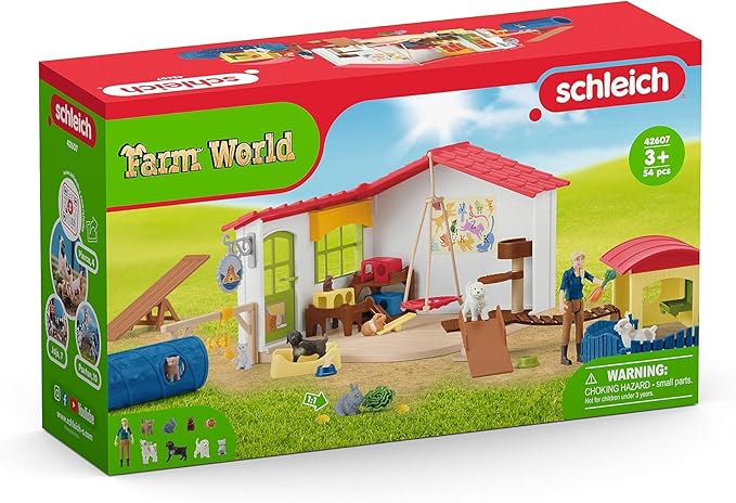 Schleich Farm World - 54PC Baby Animal Hotel Playset with Cute Pets, Caretaker and Movable Accessories - Realistic Animal Figurine Play Set - Fun Educational Toys for Kids and Toddlers Ages 3+| 42607