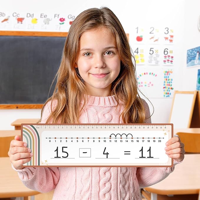 26 Pack Rainbow Boho Number Line Dry Erase Boards Cards, 14"x4" Double-Sided, Math Manipulatives for Kids-Student, Kindergarten Elementary Special Education 1st Grade Classroom Must Haves