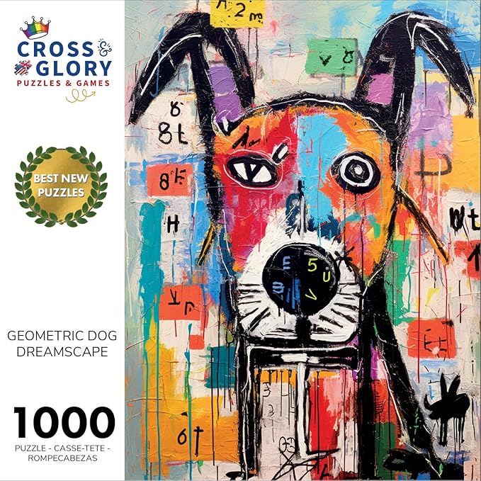 Cross & Glory - Geometric Dog Dreamscape - 1000 Piece Jigsaw Puzzle for Adults | Abstract Art | Satin Finish | Vivid Colors | Modern Home Decor | Educational Brain Game