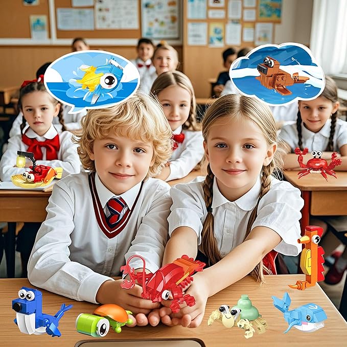 36 Pack Party Favors for Kids，Mini Ocean Animals Building Blocks Set ，Prize Box Toys for Kids Classroom, Easter Birthday Christmas Goodie Bag Fillers, Creative STEM Building Toys for Ages 6-12