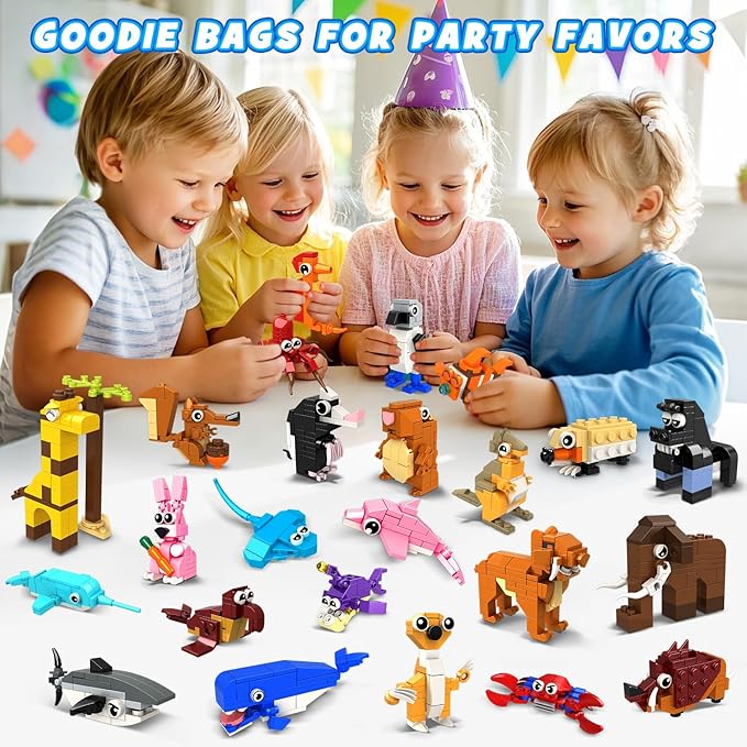 HOGOKIDS 24 Pack Large Building Set Party Favors for Kids – 1000 PCS Mini Blocks Toy to Build Realistic Animals, Goodie Bag Stuffers Classroom Prizes Easter Birthday Gifts for Boys Girls Ages 6-12