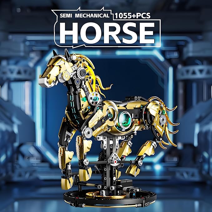 Mechanical Horse Building Block Set Build & Pose with Movable Legs – Engaging DIY Model with Motor Kit for Kids and Teens