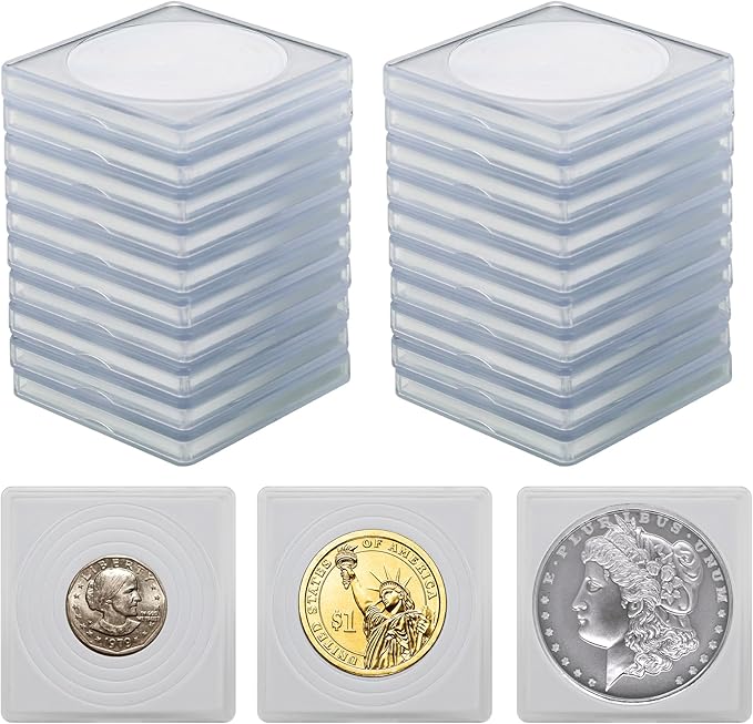Coin Snap Holders, 20 Pcs Silver Dollar Coin Holders, Clear Coin Capsules Cases for Collectors with 5 Sizes White Gasket 20/25/30/35/40mm, Plastic Storage Organizer Box for Coin Collection Supplies