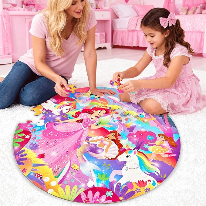 Unicorn Toys for Girls Age 4-6,70 Pcs Jumbo Floor Puzzle for Kids,Fun Educational Preschool Learning Toy Gift for Girls Boys 3 4 5 6 7 8 9 10,Easter Toys for Kid,Girl Birthday Gifts (Pink)
