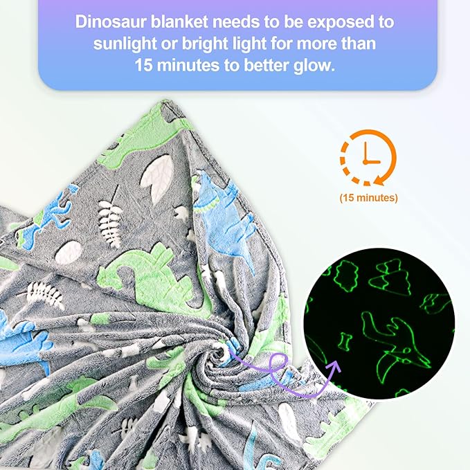 Glow in the Dark Dinosaur Blanket for Kids Boys Toddler, Soft Fleece Throw 40"x60" Birthday Gift