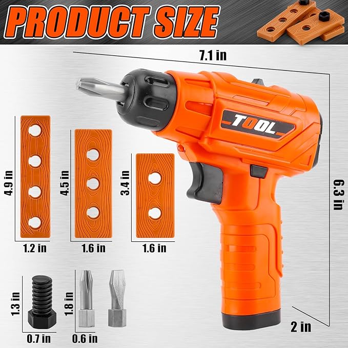 Toy Drill Set for Toddlers 1-3，Electric Power Kids Drill and Screw Set，Kids Pretend Play Tool with Realistic Sound & Action，Preschool STEM Toy for Home & Classroom, Ages 3+