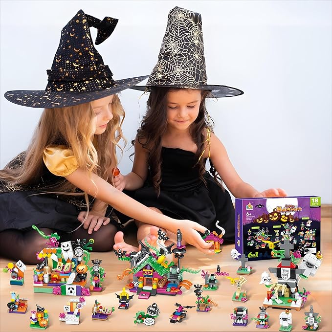 Halloween Building Set for Kids – 6-in-1 Haunted House, Spooky Witch Workshop & Haunted Graveyard with Glow Tattoos, Trick-or-Treat Toys, Pretend Play, Party Favors & Home Decor for Girls & Boys 6+