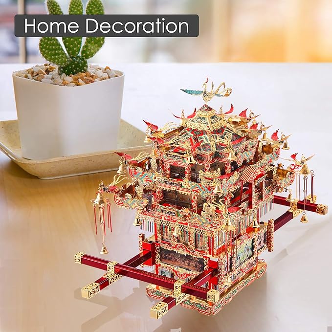 Piececool 3D Puzzles for Adults Metal Model Kits, Bridal Sedan Chair DIY 3D Metal Puzzle, Chinese Traditional Culture 3D Model Building Kit for Women,Great Gift, 288 Pcs