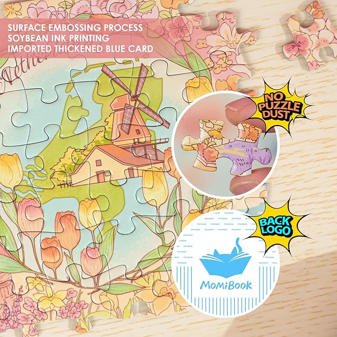 MOMIBOOK Puzzles for Adults 1300 Pieces Jigsaw Puzzles of Flower Great Universal Guide, Painting Image World Map Challenging Hard Impossible Puzzle Unique Funny Party Christmas Birthday Gifts