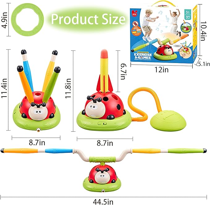 Powza 3 in 1 Musical Jump, Toss Ring Game and Stomping Launch Rocket Launcher for Kids Outdoor Toys with Remote Control, Indoor Outside Toy for Kids Ages 4-8 Toys for Ages 5-7 8-13 Birthday Gifts