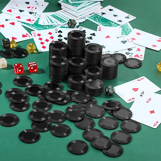 Leitee 1000 Pcs Plastic Poker Chips 38 mm Interlocking Game Lightweight Poker Chip Set Tokens Bingo Blank Casino Counting Bulk for Adults Counting Reward Card(Black)