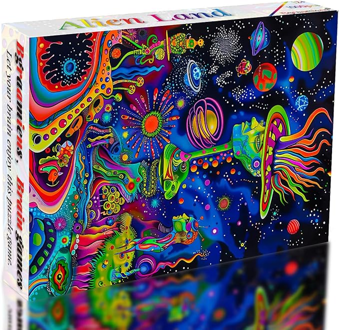 Bgraamiens Puzzle-Alien Land-1000 Pieces Rectangle Puzzle Fun Alien Theme Graffiti Colorful Jigsaw Puzzle for Adults and Kids(Alien Land)