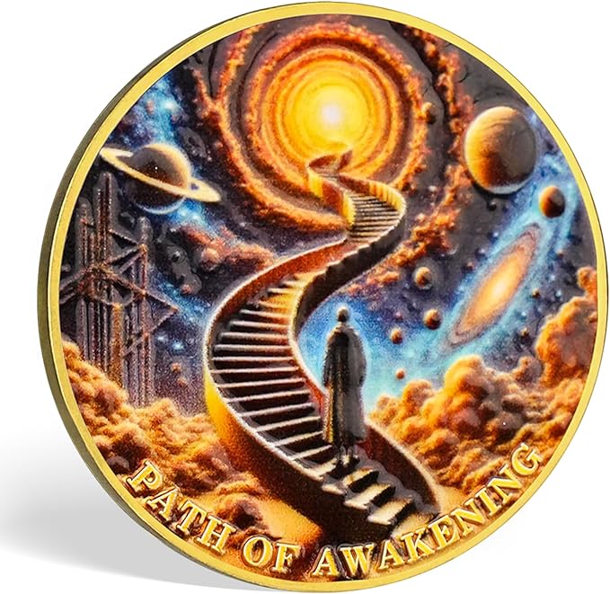 Path of Awakening Sobriety Coin Recovery Medallion with Golden Staircase Cosmic Design AA Token Sober Chip for Spiritual Growth Sobriety Gifts
