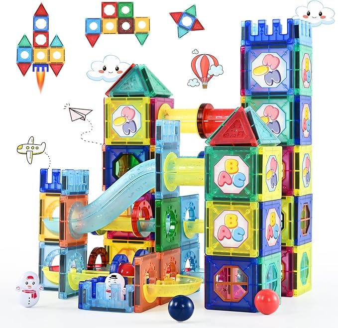 Magnetic Building Tiles, 158 PCS Magnetic Tiles for Kids Ages 3-5, 3D Magnet Building Blocks Set, STEM Learning, Education and Encourage Imagination, Presents for Boys and Girls